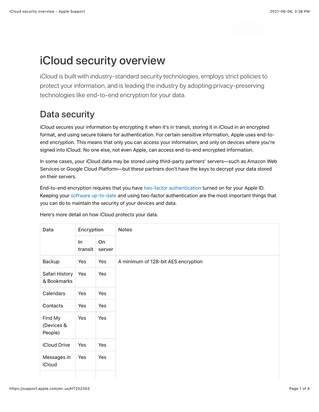 Icloud Security Overview - Apple Support 2021-08-06, 3:38 PM