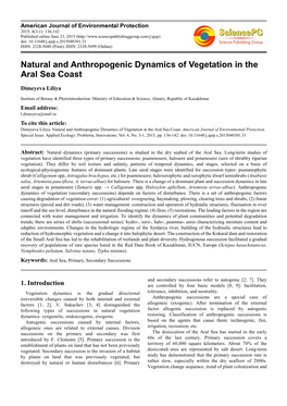 Natural and Anthropogenic Dynamics of Vegetation in the Aral Sea Coast