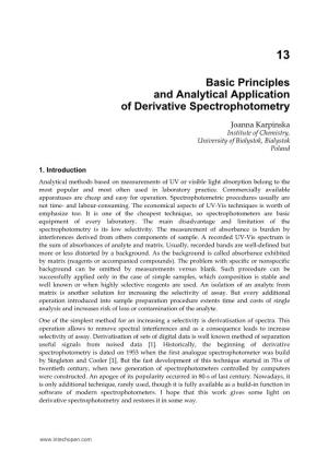 Basic Principles and Analytical Application of Derivative Spectrophotometry