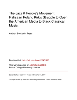 The Jazz & People's Movement: Rahsaan Roland Kirk's Struggle To