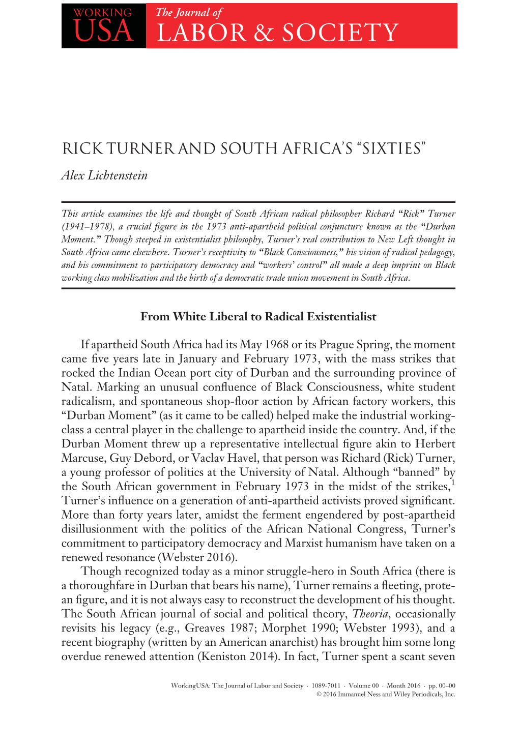 Rick Turner and South Africa's