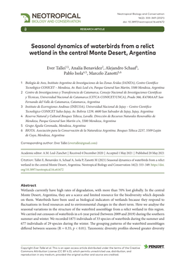 Seasonal Dynamics of Waterbirds from a Relict Wetland in the Central Monte Desert, Argentina