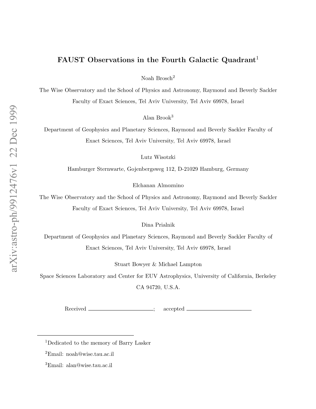 FAUST Observations in the Fourth Galactic Quadrant