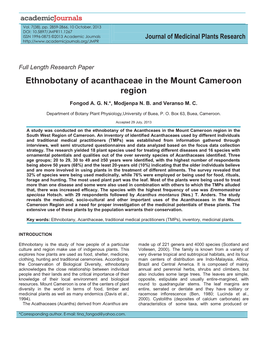 Ethnobotany of Acanthaceae in the Mount Cameroon Region