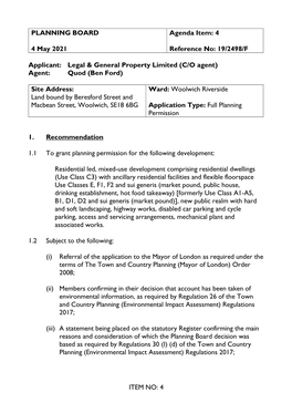 4 PLANNING BOARD 4 May 2021 Agenda Item: 4 Reference No: 19/2498/F Applicant