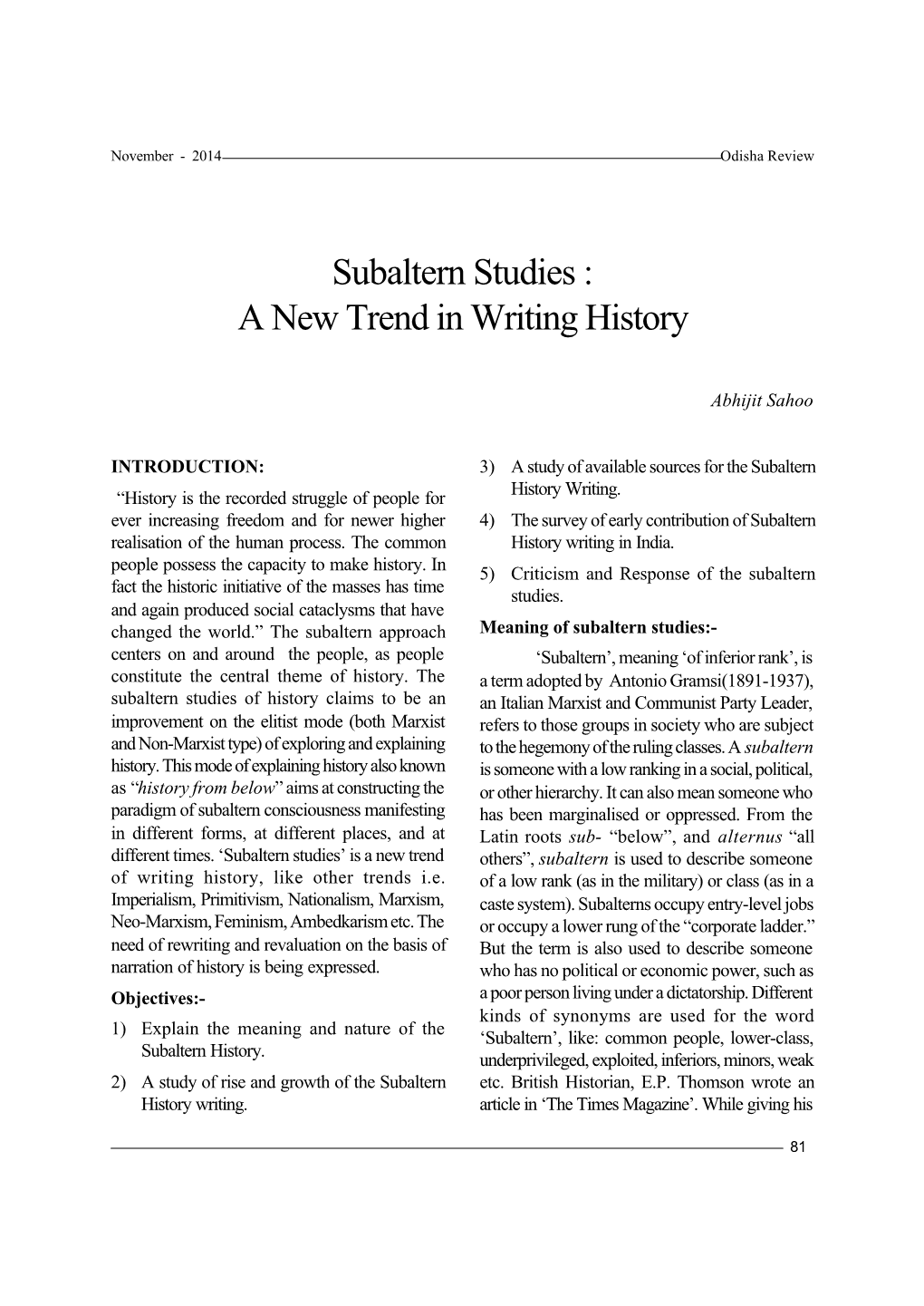 Subaltern Studies : a New Trend in Writing History