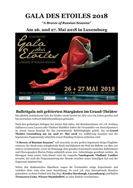 GALA DES ETOILES 2018 “A Breeze of Russian Seasons” Am 26