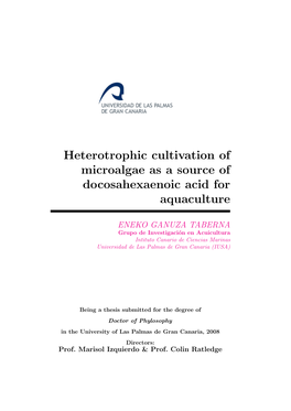 Heterotrophic Cultivation of Microalgae As a Source of Docosahexaenoic Acid for Aquaculture