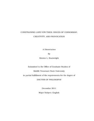 Constraining Lars Von Trier: Issues of Censorship
