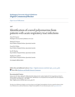 Identification of a Novel Polyomavirus from Patients with Acute Respiratory Tract Infections Anne M