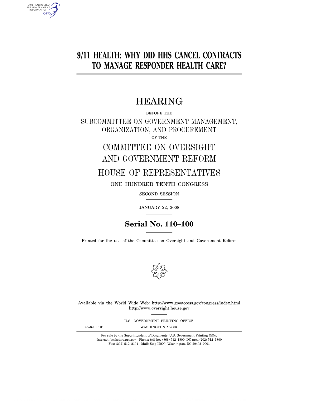 9/11 Health: Why Did Hhs Cancel Contracts to Manage Responder Health Care?