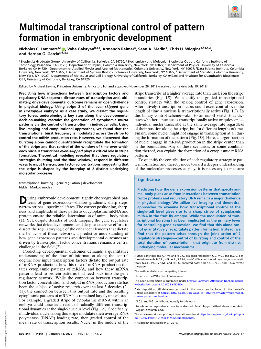 Multimodal Transcriptional Control of Pattern Formation in Embryonic Development