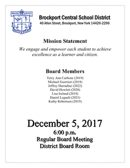 December 5, 2017 Regular Meeting 6:00 P.M