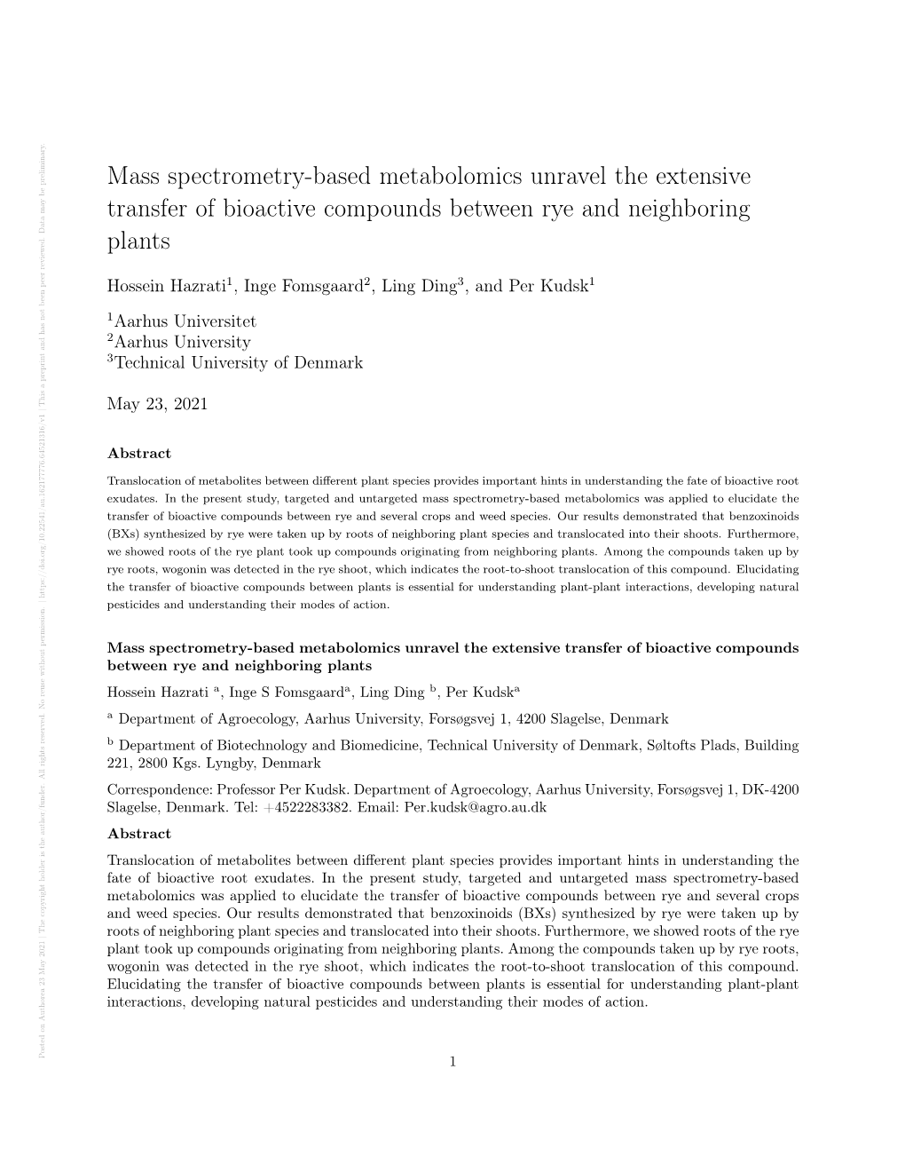 Mass Spectrometry-Based Metabolomics Unravel the Extensive