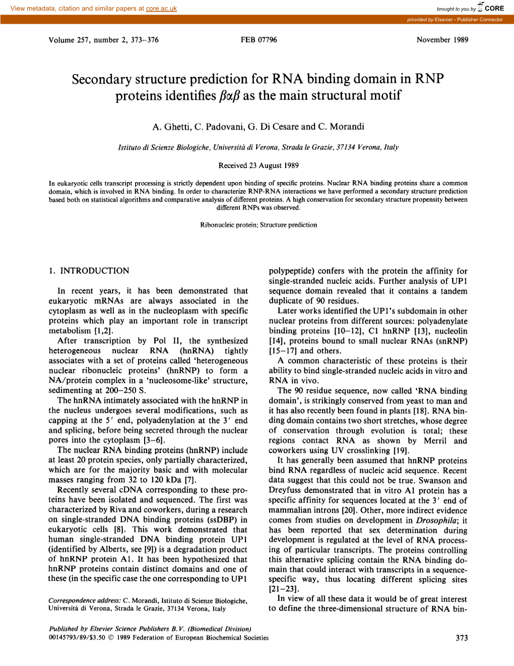 Secondary Structure Prediction for RNA Binding Domain in RNP Proteins Identifies Pap As the Main Structural Motif