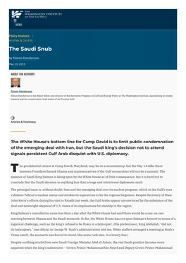 The Saudi Snub | the Washington Institute