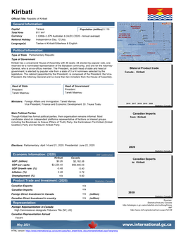 Kiribati Official Title: Republic of Kiribati General Information