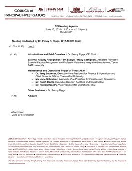 CPI Meeting Agenda June 13, 2018 (11:30 A.M. – 1:15 P.M.) Rudder 601 Meeting Moderated