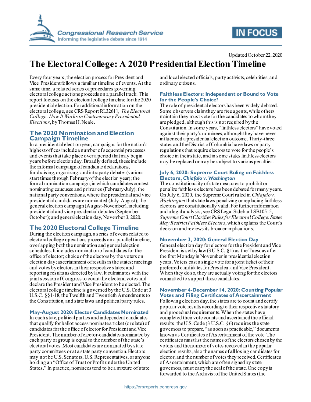 The Electoral College: a 2020 Presidential Election Timeline