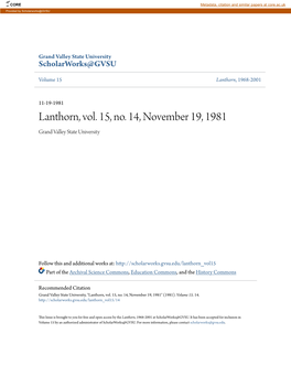 Lanthorn, Vol. 15, No. 14, November 19, 1981 Grand Valley State University