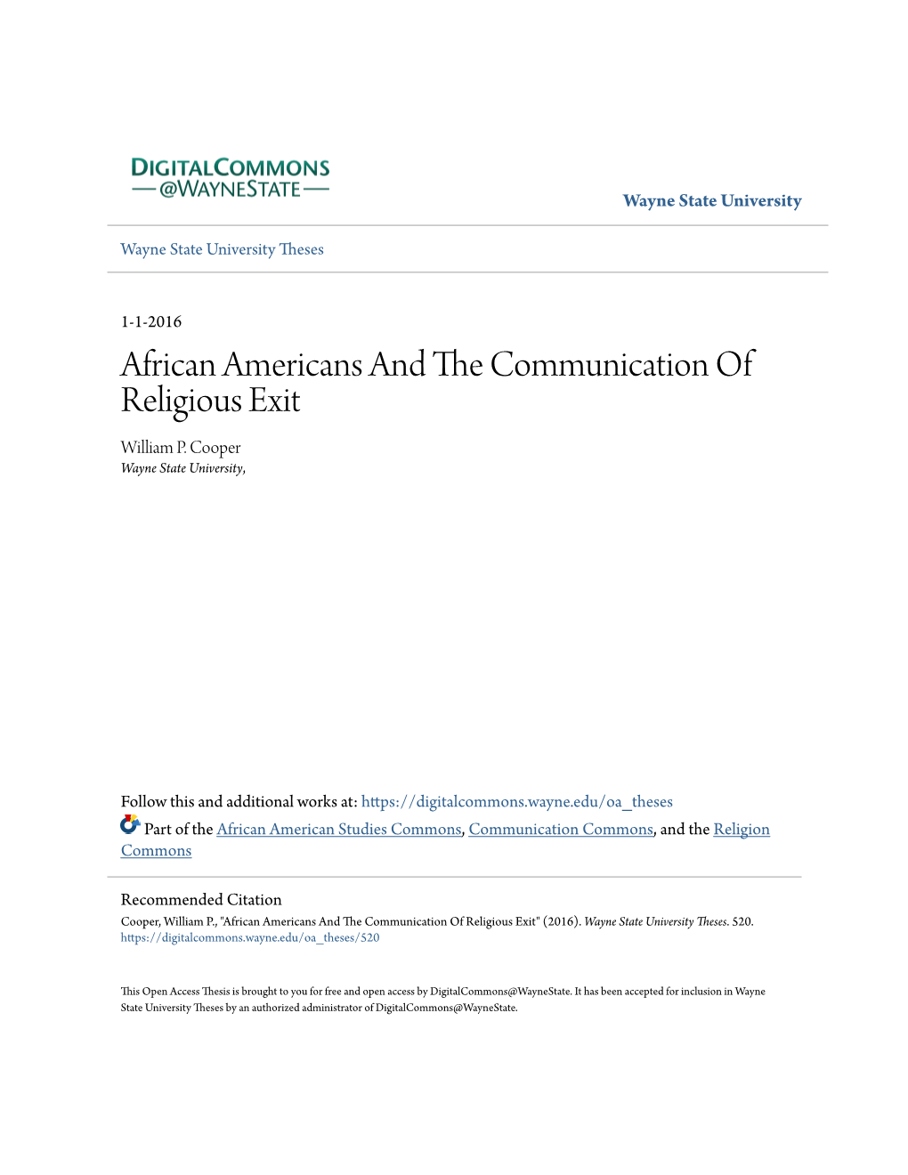 African Americans and the Communication of Religious Exit