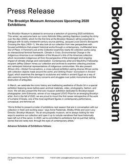 The Brooklyn Museum Announces Upcoming 2020 Exhibitions
