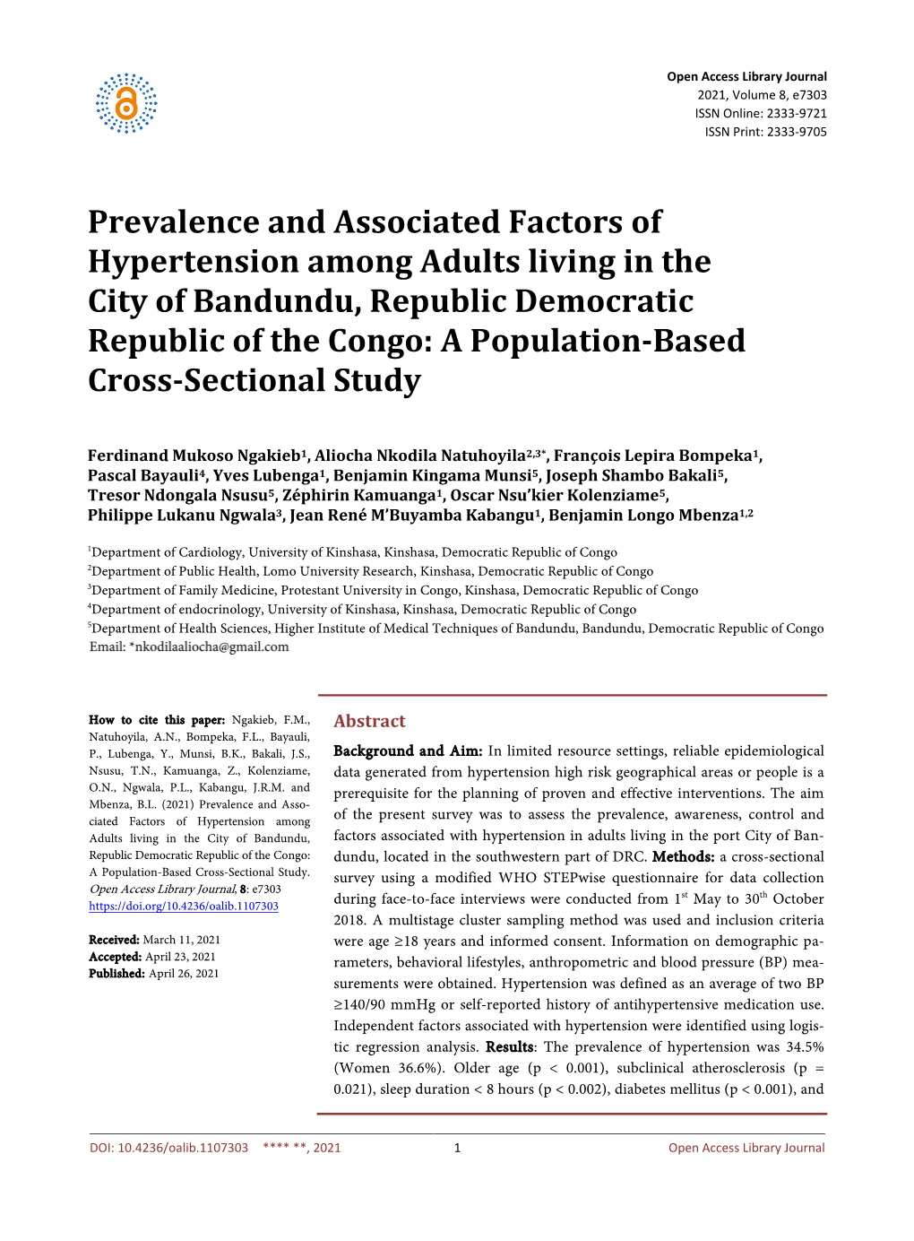 Prevalence and Associated Factors of Hypertension Among Adults Living