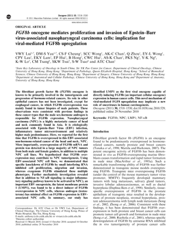 Fgf8b Oncogene Mediates Proliferation and Invasion of Epstein–Barr Virus-Associated Nasopharyngeal Carcinoma Cells: Implication for Viral-Mediated Fgf8b Upregulation