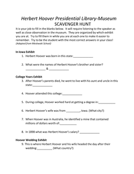 SCAVENGER HUNT It Is Your Job to Fill in the Blanks Below