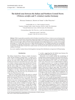 The Hybrid Zone Between the Italian and Northern Crested Newts (Triturus Carnifex and T