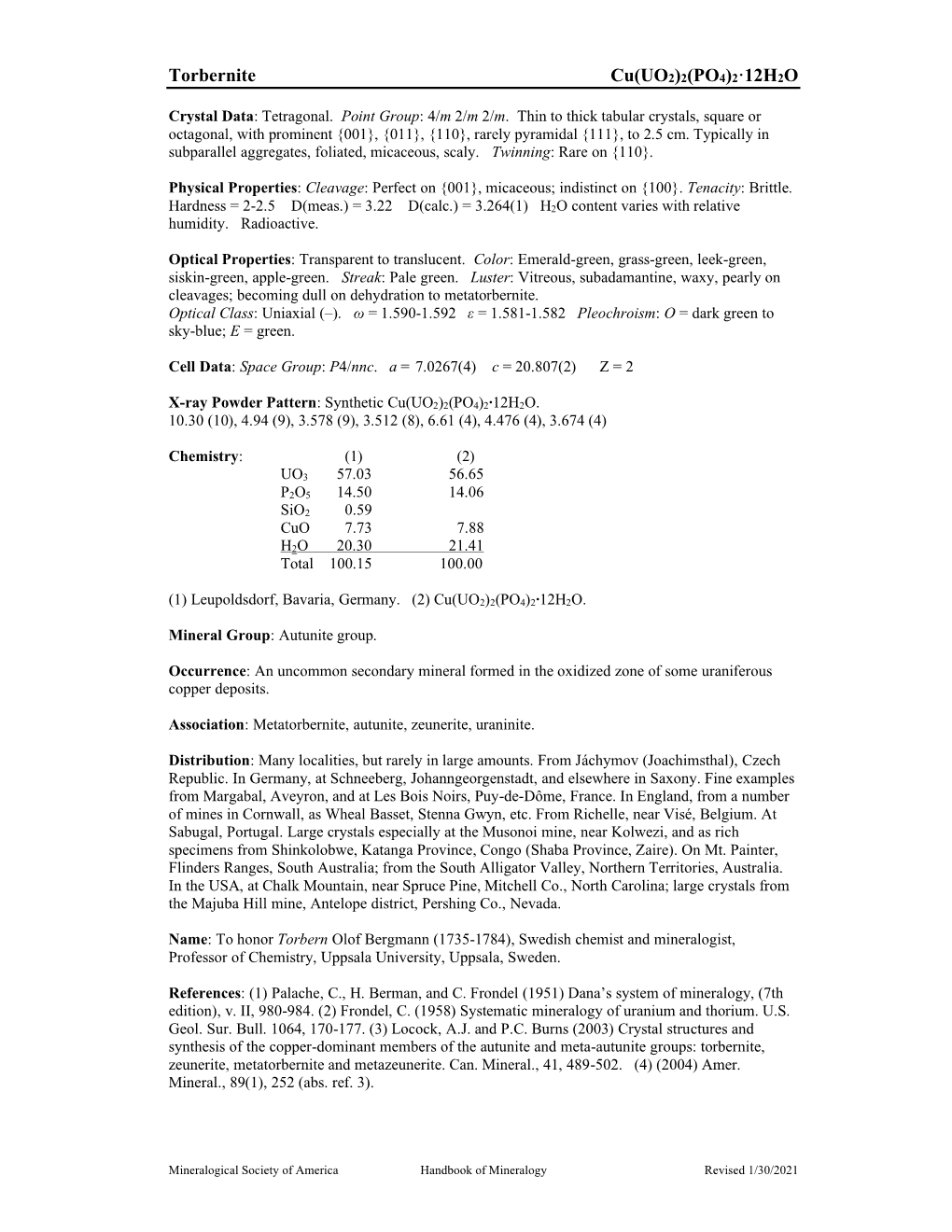 Torbernite Cu(UO2)2(PO4)2·12H2O