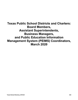 Board Members, Assistant Superintendents, Business Managers, and Public Education Information Management System (PEIMS) Coordinators, March 2020
