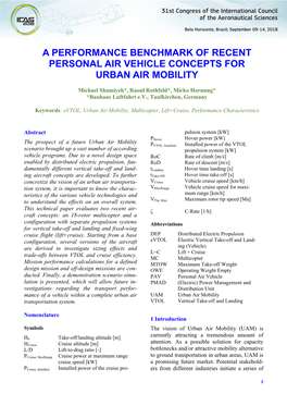 A Performance Benchmark of Recent Personal Air Vehicle Concepts for Urban Air Mobility
