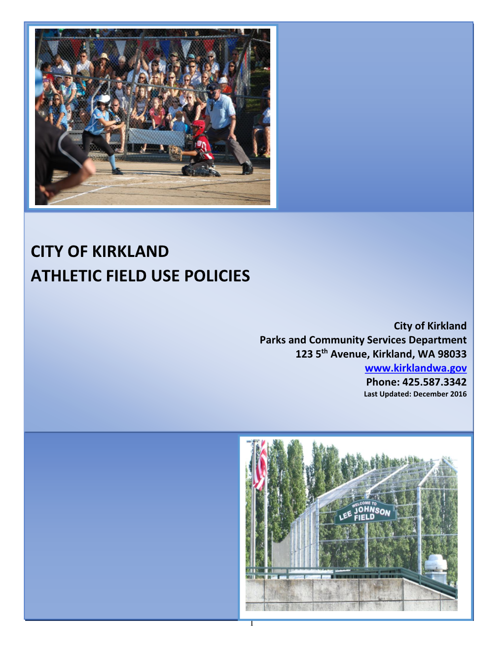 City of Kirkland Athletic Field Use Policies