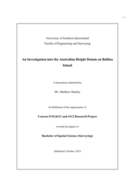 An Investigation Into the Australian Height Datum on Ballina Island