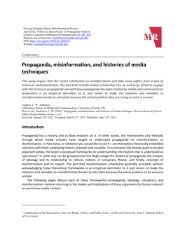 Propaganda, Misinformation, and Histories of Media Techniques