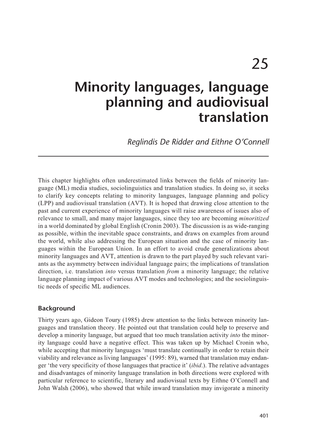 Minority Languages, Language Planning and Audiovisual Translation