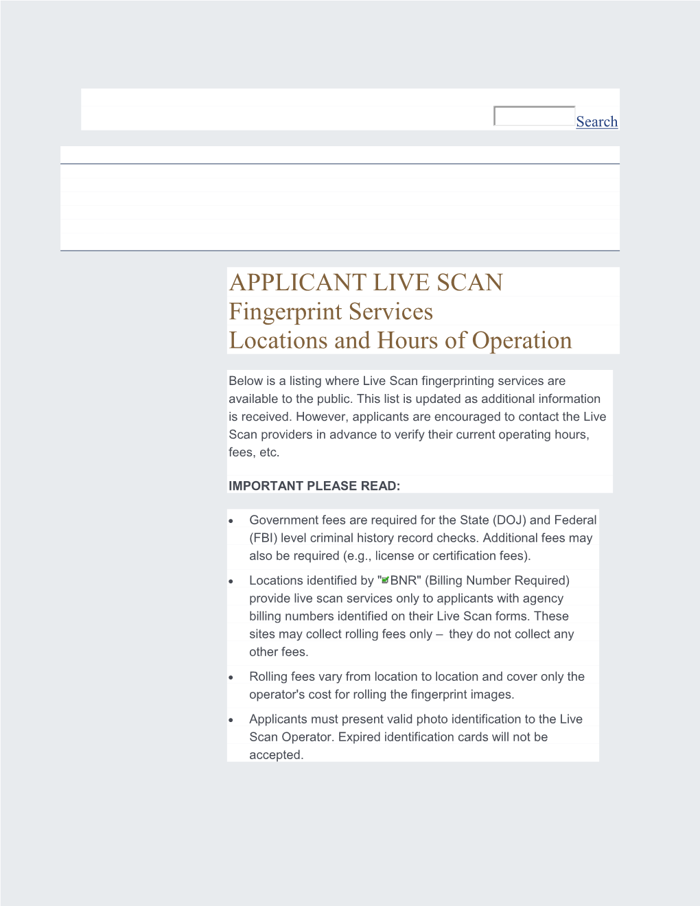 Applicant Live Scan Locations