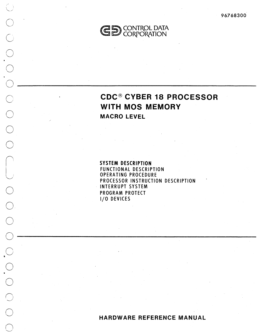 Cdc@ Cyber 18 Processor with Mos Memory