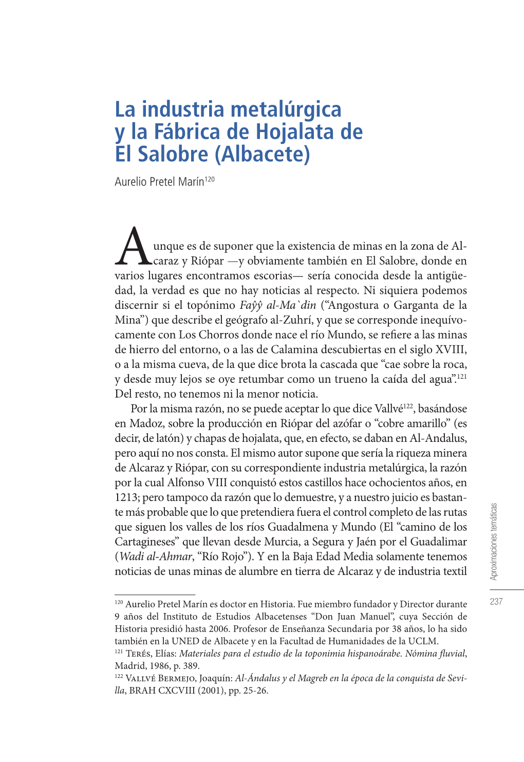 La Industria Metalúrgica Y La Fábrica De Hojalata De El Salobre (Albacete) Aurelio Pretel Marín120