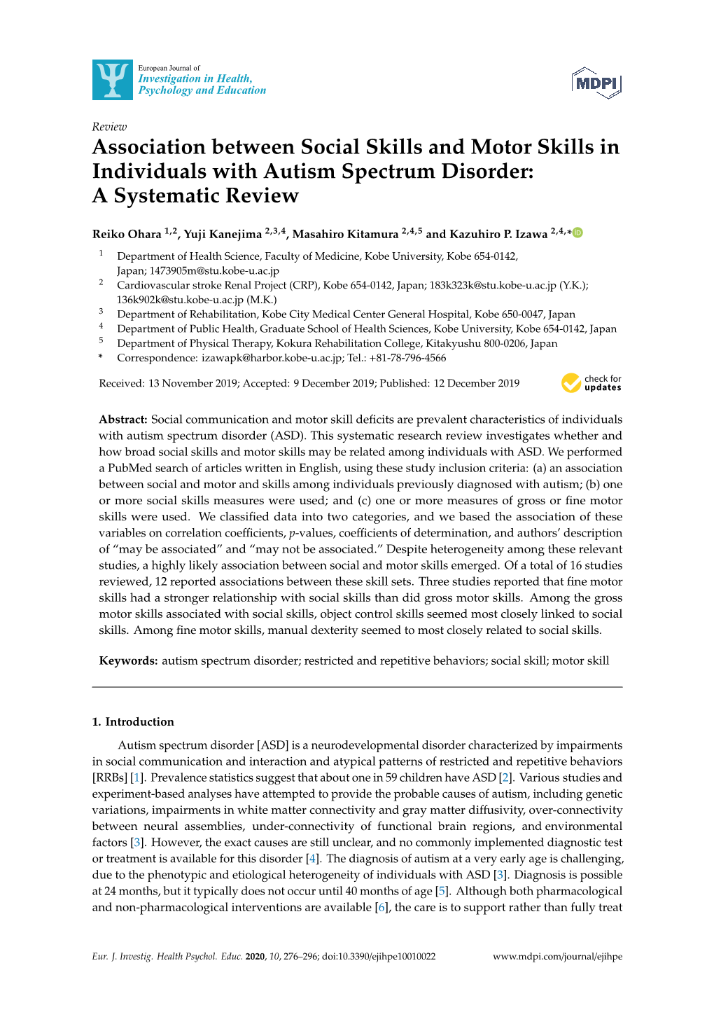 Association Between Social Skills and Motor Skills in Individuals with Autism Spectrum Disorder: a Systematic Review