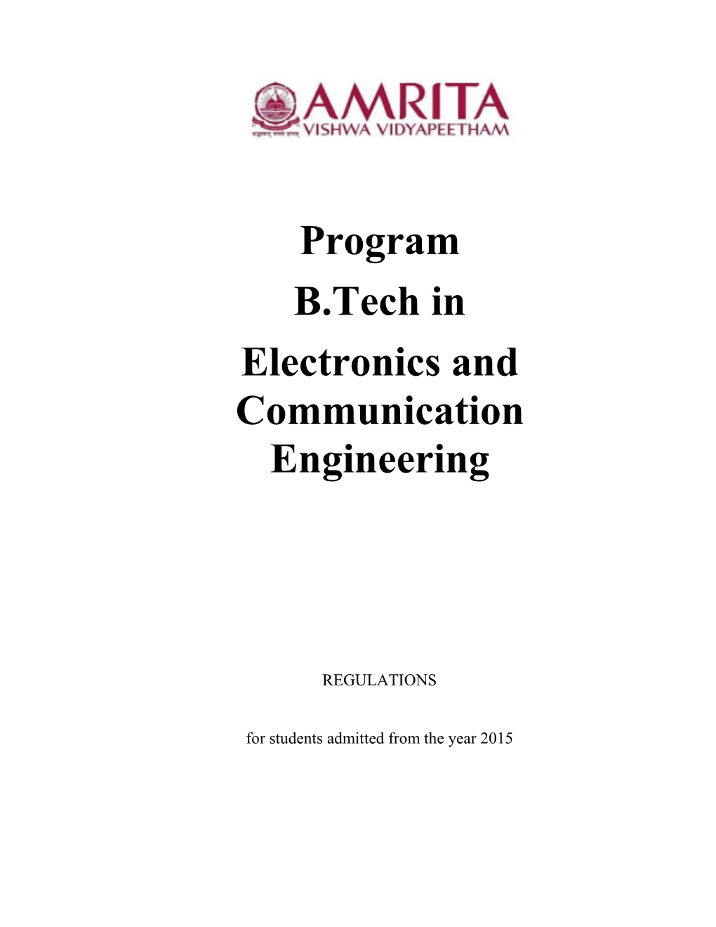 Program B.Tech in Electronics and Communication Engineering
