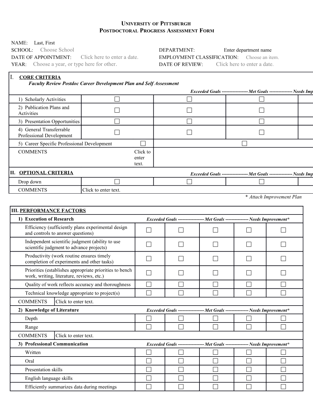 Postdoctoral Progress Assessment Form