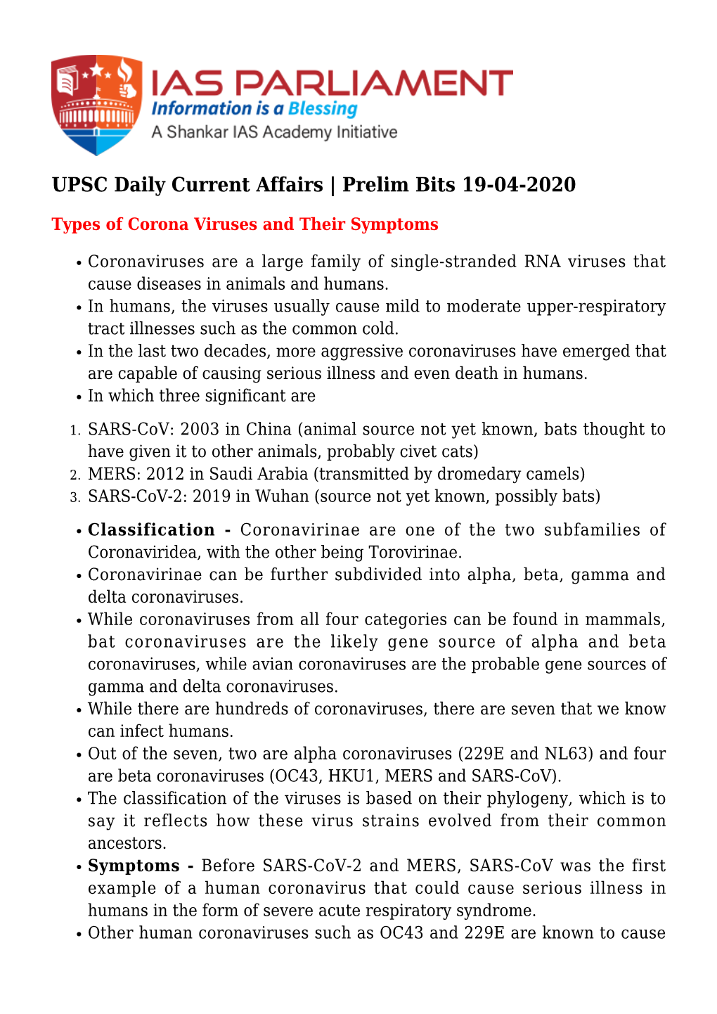 UPSC Daily Current Affairs | Prelim Bits 19-04-2020