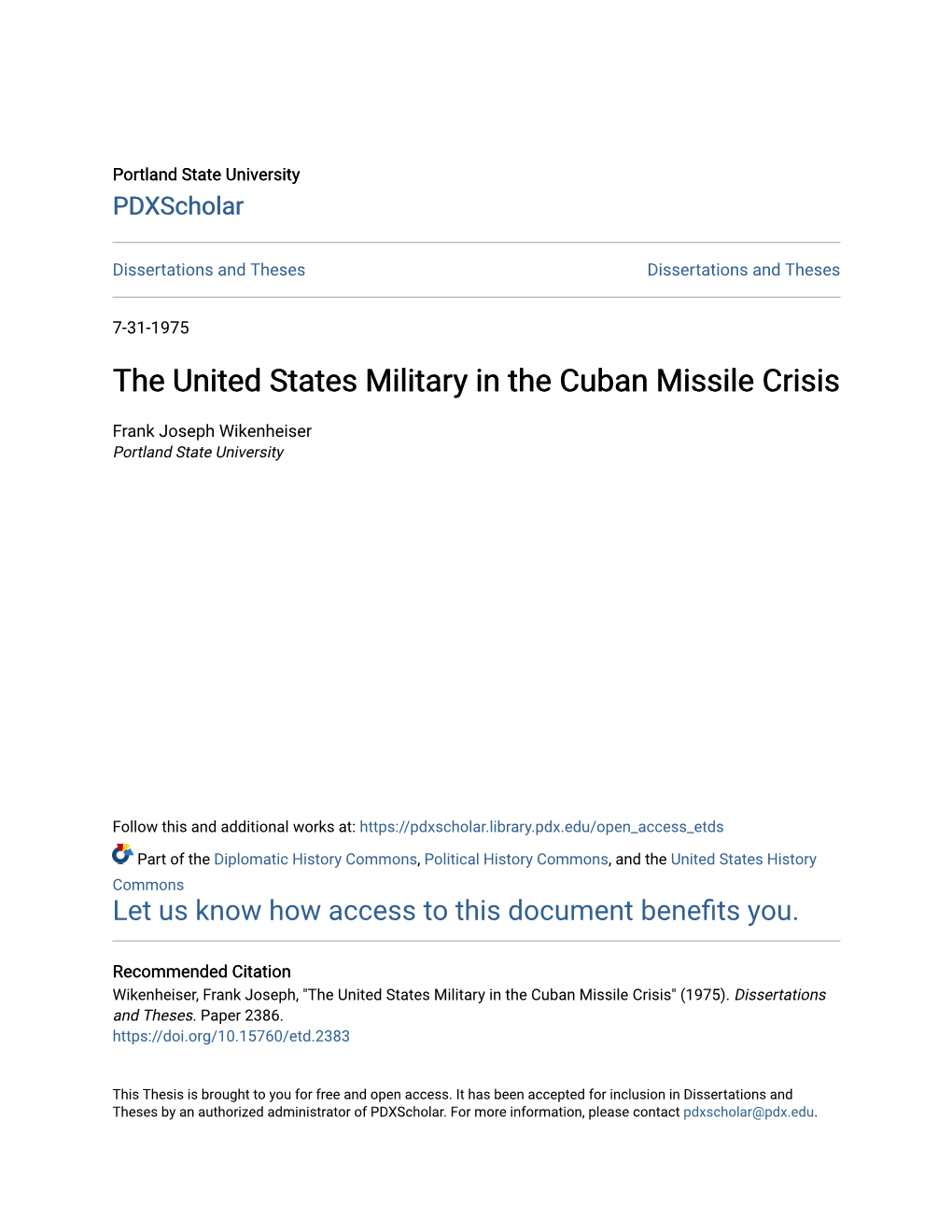 The United States Military in the Cuban Missile Crisis