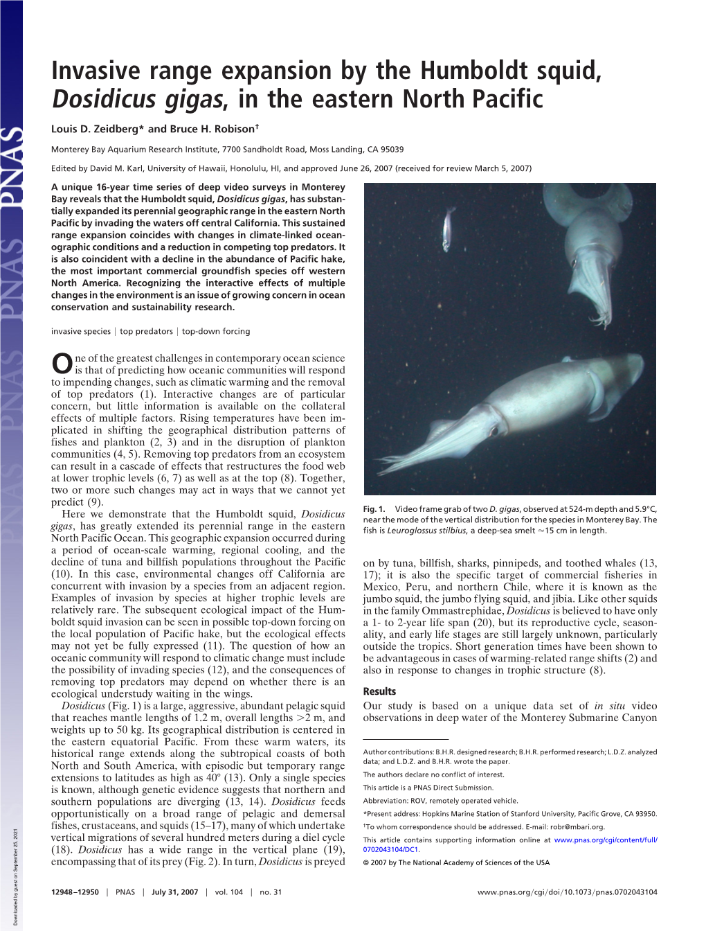 Invasive Range Expansion by the Humboldt Squid, Dosidicus Gigas, in the Eastern North Pacific