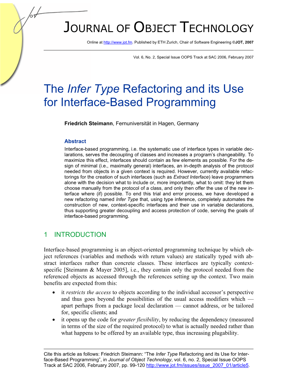 The Infer Type Refactoring and Its Use for Interface-Based Programming