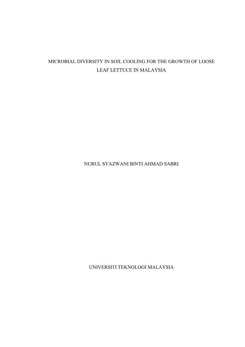 Microbial Diversity in Soil Cooling for the Growth of Loose Leaf Lettuce in Malaysia