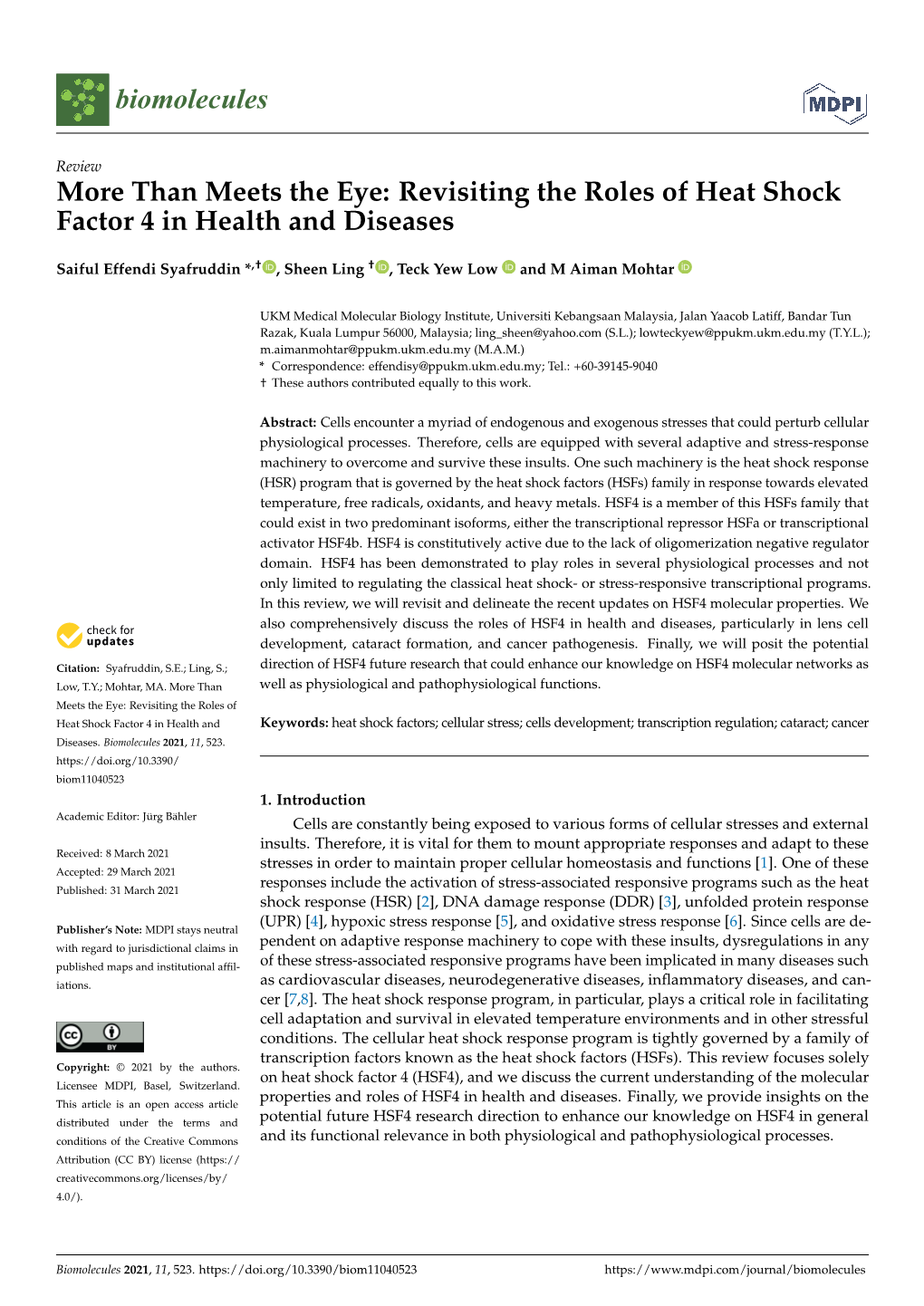 Revisiting the Roles of Heat Shock Factor 4 in Health and Diseases