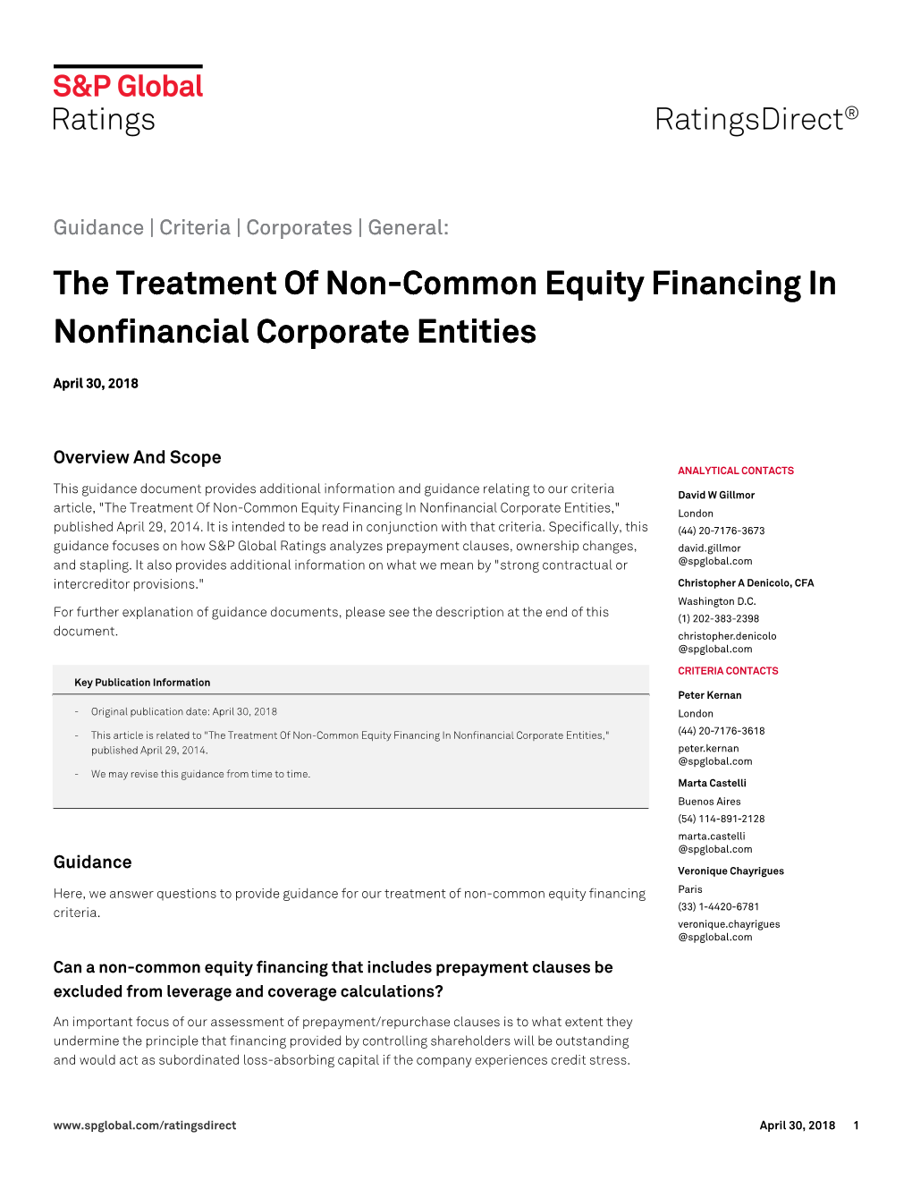 The Treatment of Non-Common Equity Financing in Nonfinancial Corporate Entities